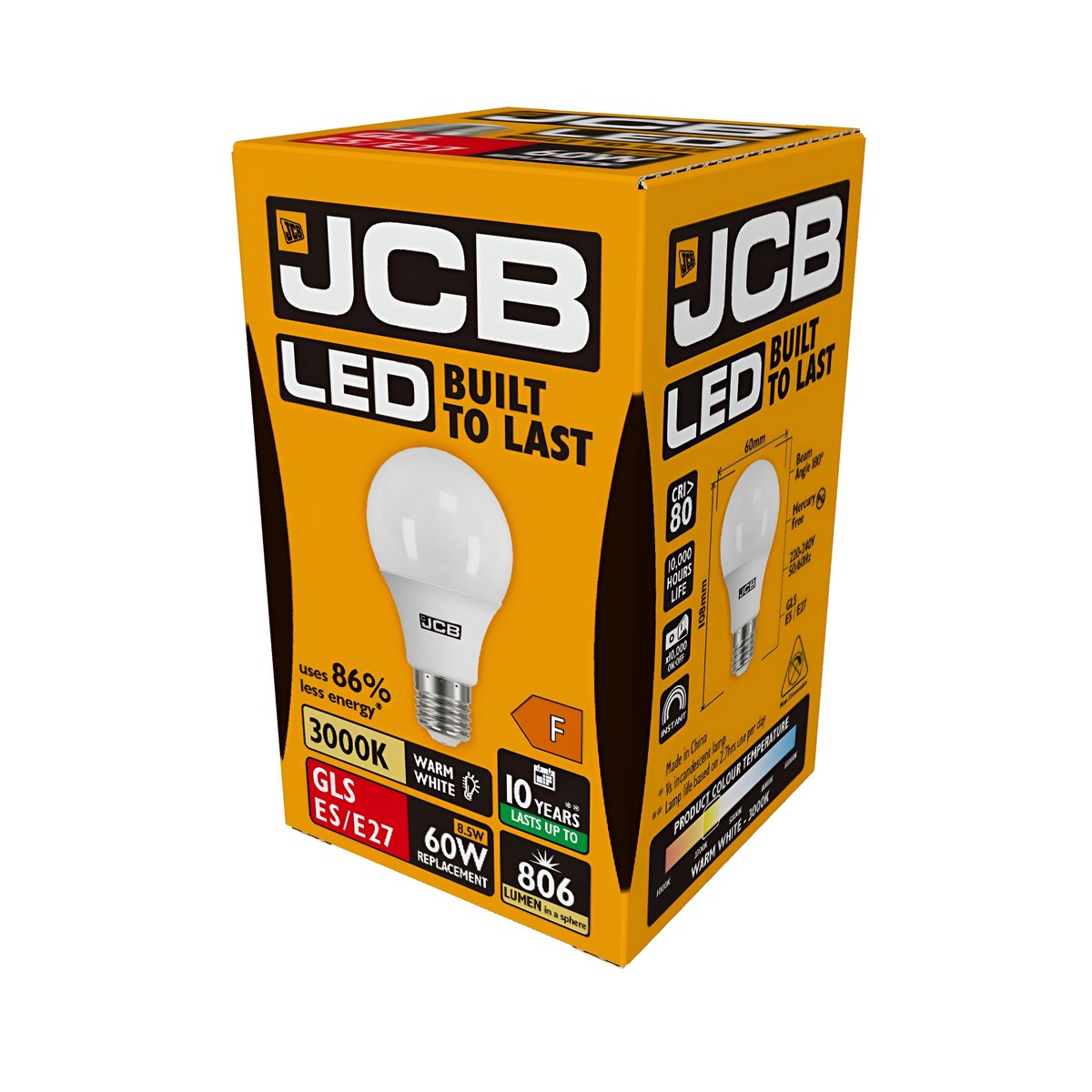 JCB 8.5W LED GLS Bulb E27 Warm White 3000K Non-Dimmable - 806lm