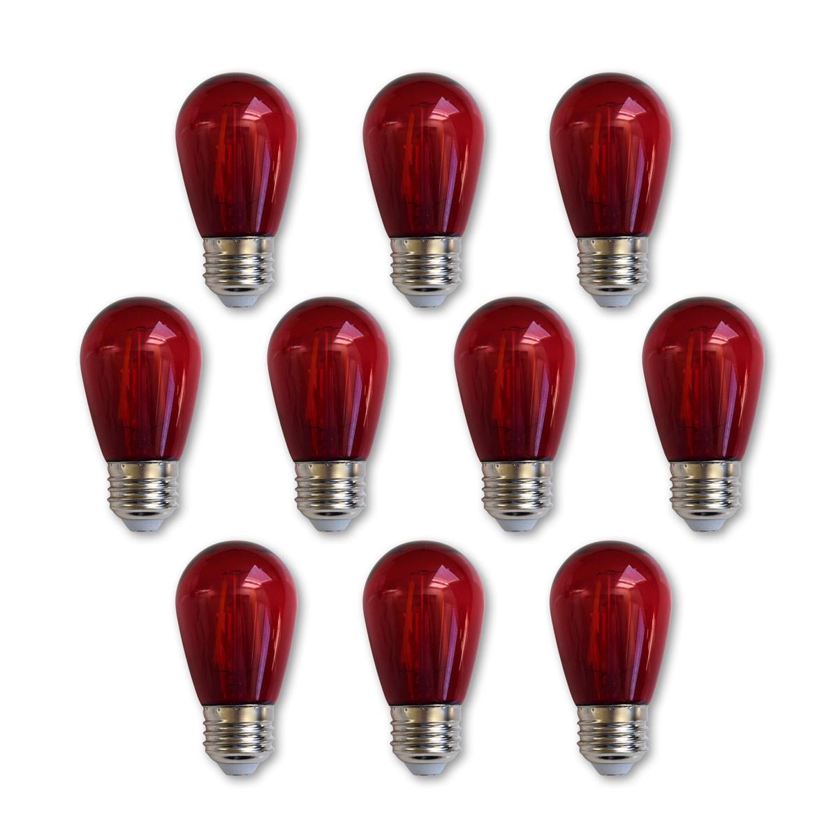 10-PACK Red LED Filament S14 Shatterproof Energy Saving Color Light Bulb, Dimmable, 2W, E26 Medium Base