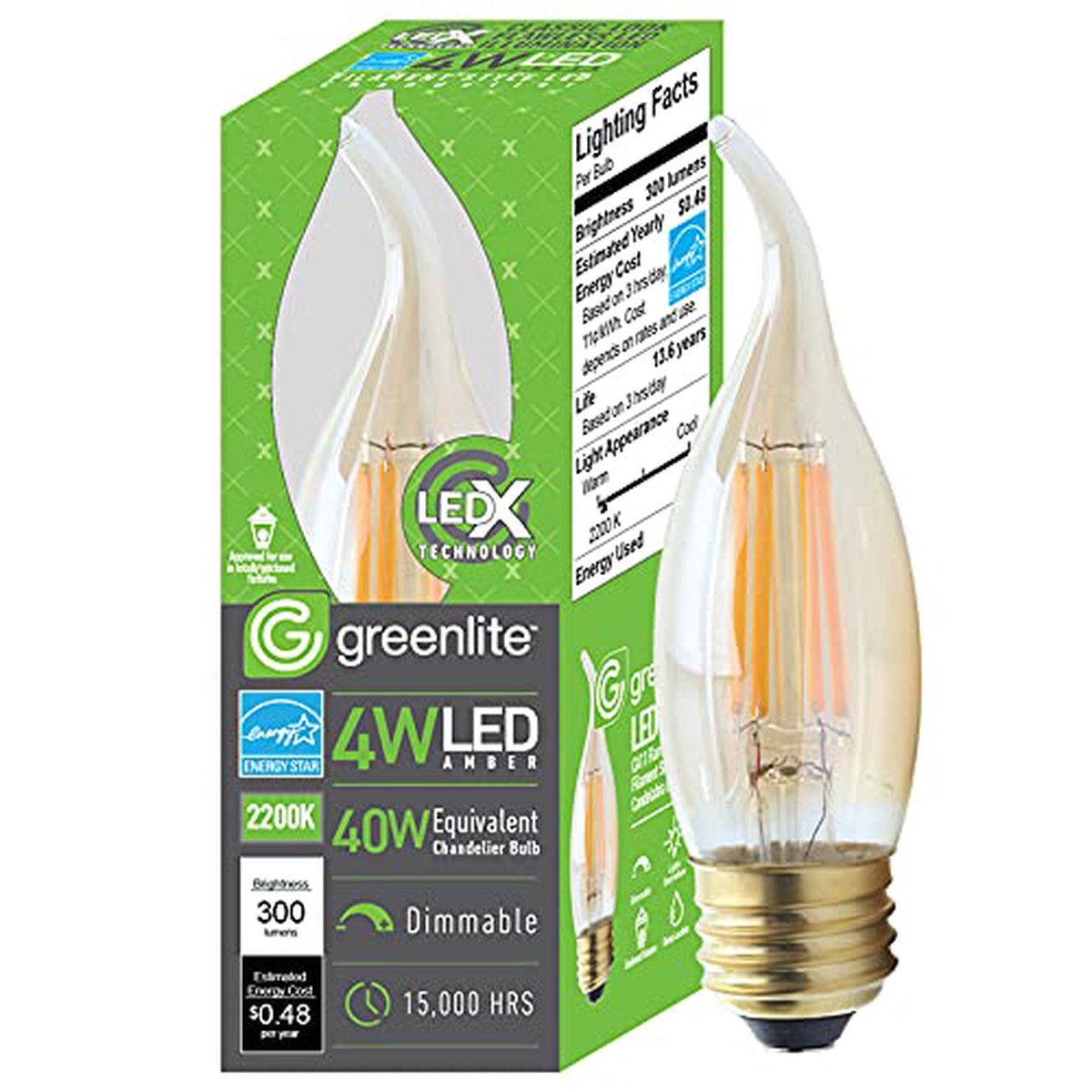 Led Flame C10 E26 Ww 40W